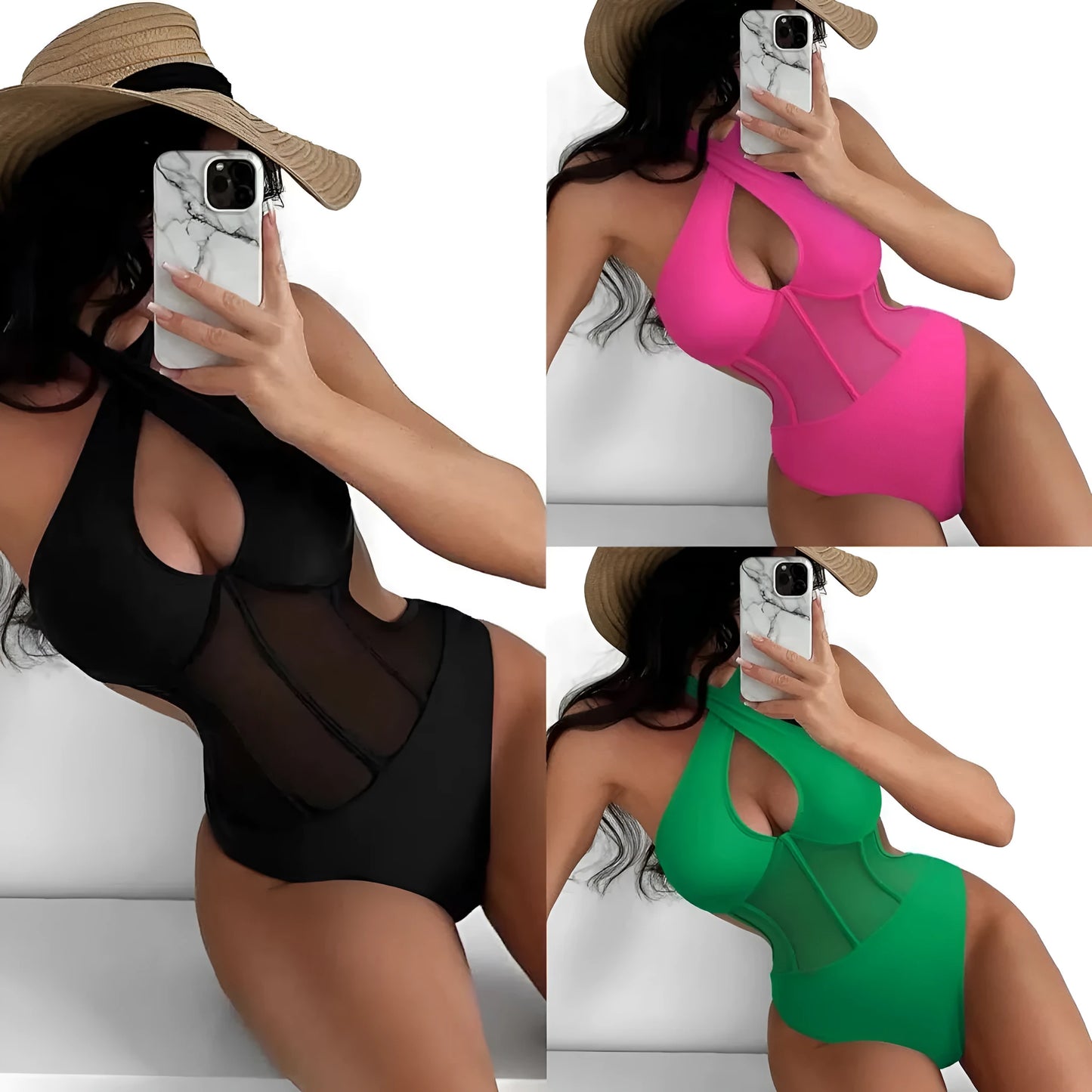 Ladies one-piece swimsuit bikini in nylon spandex blend available in black, rose red and green colours