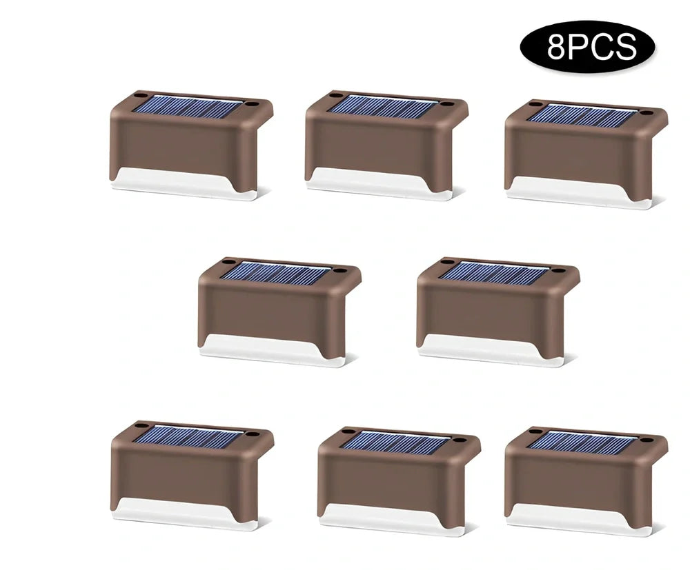 Coffee-coloured solar step light with solar panel, dimensions 78x45x42mm