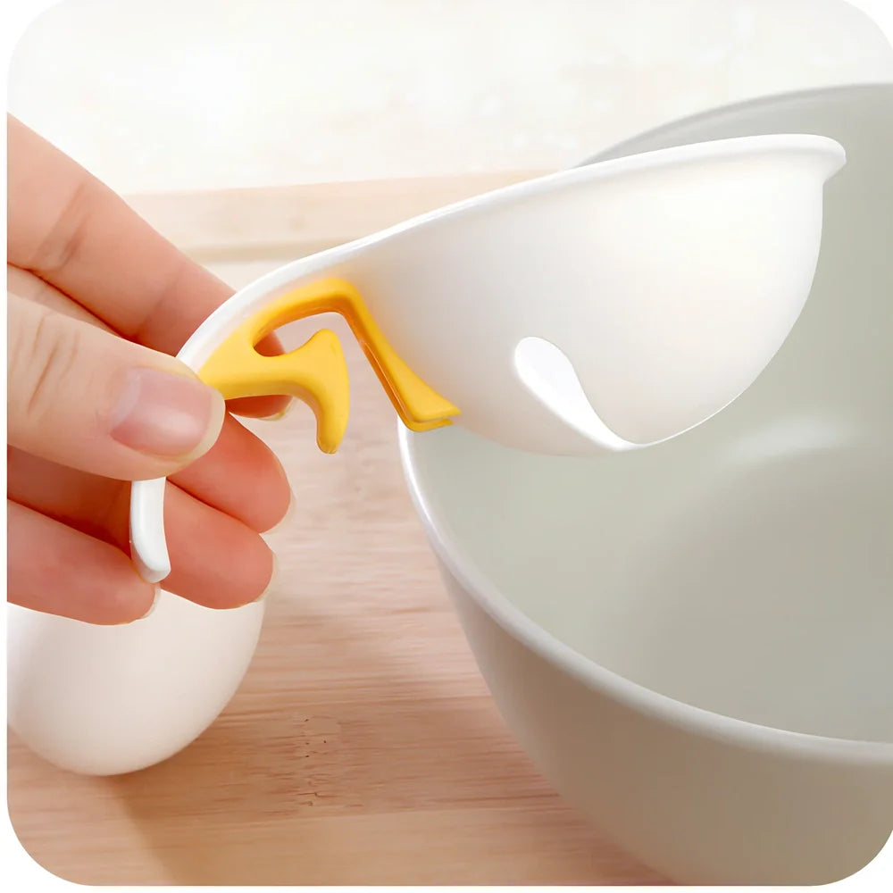 White ABS egg yolk white separator tool, 10cm handle, 7.3cm bowl mouth for kitchen use