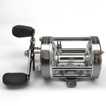 CL-60 metal double brake drum fishing reel in gun colour, gold or blue, 510g copper aluminium alloy, left or right hand
