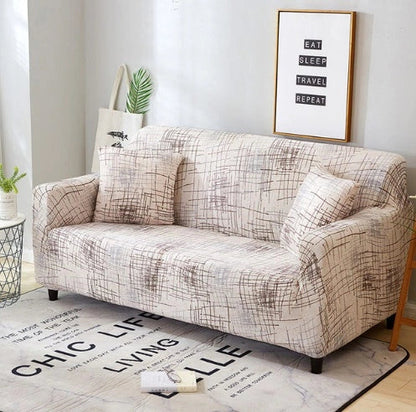 Elastic sofa cover in navy blue with high-density fabric for stain protection