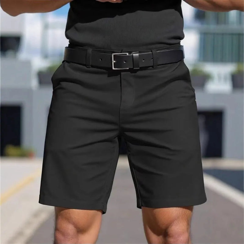 Men's shorts, solid colour, micro elastic polyester fibre, straight cut, fifth pants length, business casual and sports trousers in apricot, black, bronze, red, white, light grey, dark grey, light blue, dark blue
