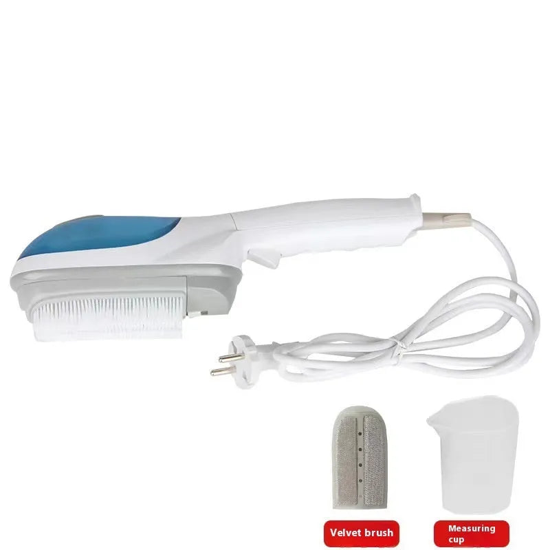 Handheld portable garment steamer with mechanical controls and dual voltage compatibility