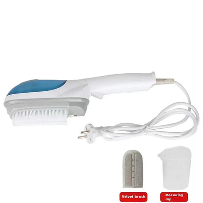 Handheld portable garment steamer with mechanical controls and dual voltage compatibility