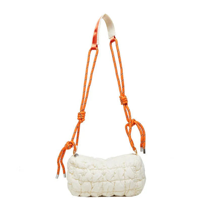 Women's lightweight nylon messenger bag in pillow shape with rhombus pattern and crossbody strap