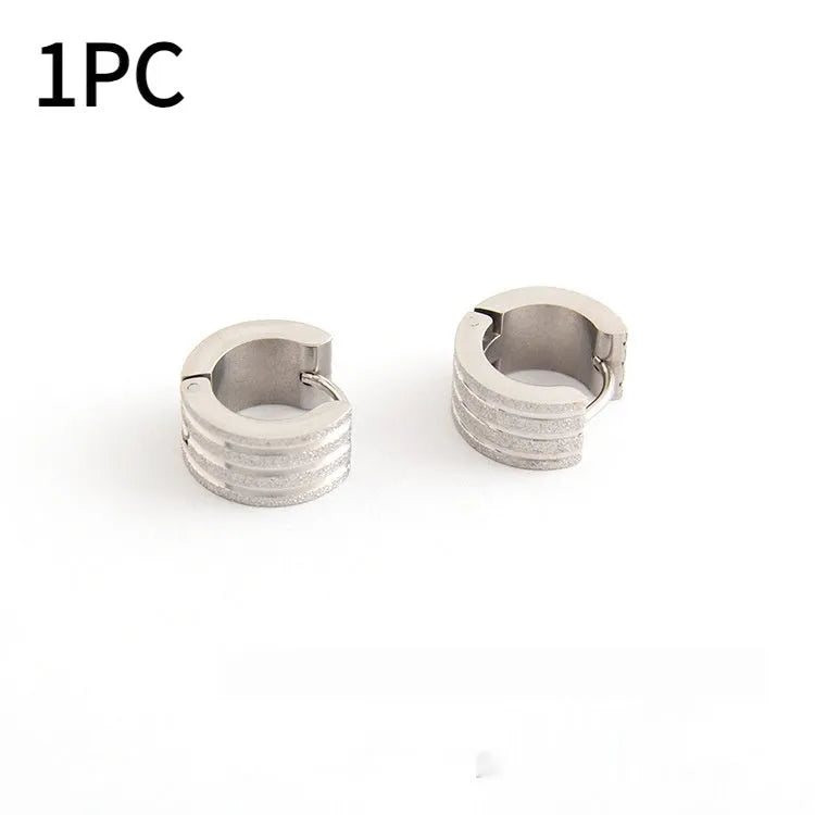 Titanium steel frosted geometric earrings in black, gold, or steel colour with three-line Korean style design