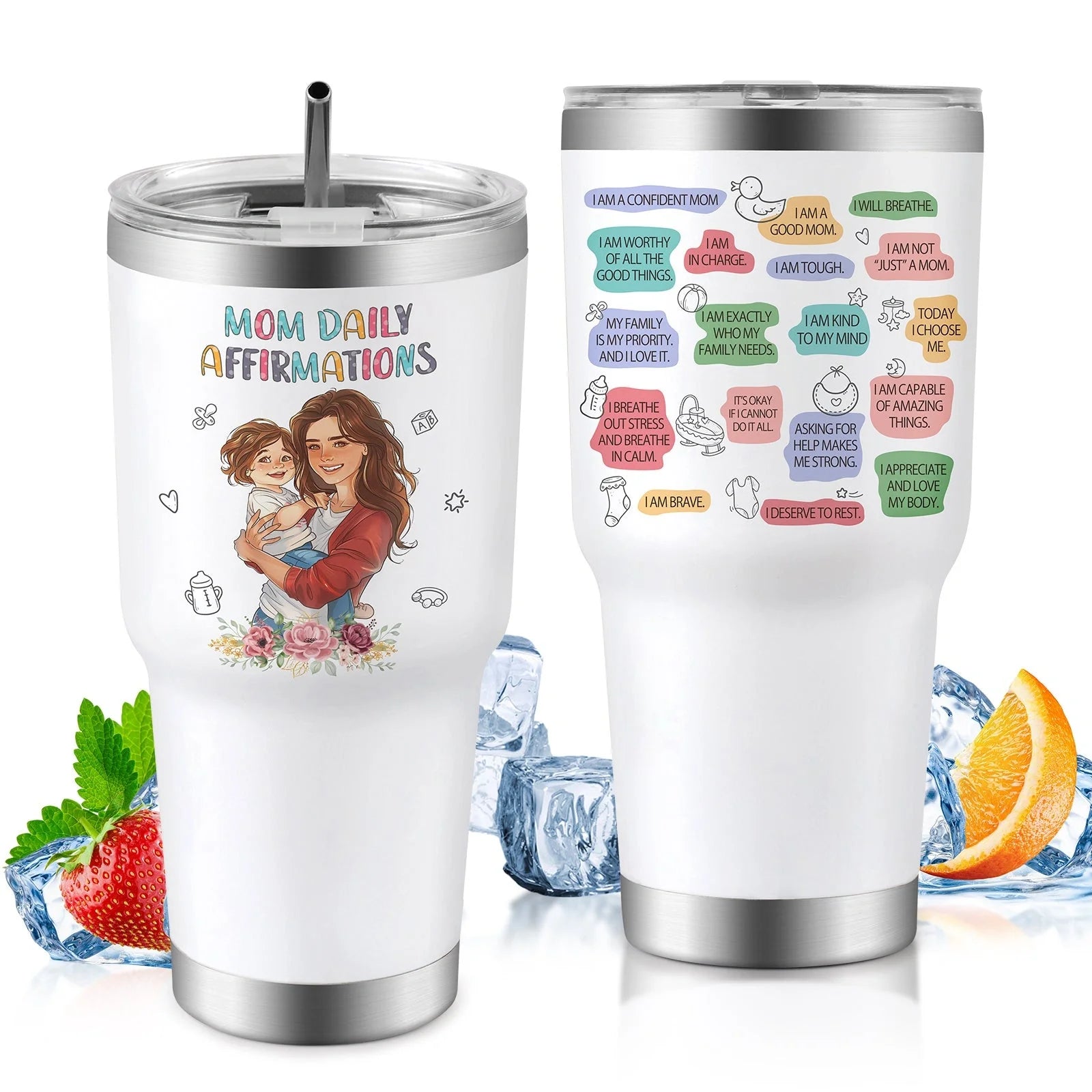 30oz insulated travel mug for car, keeps drinks hot or cold, spill-proof lid
