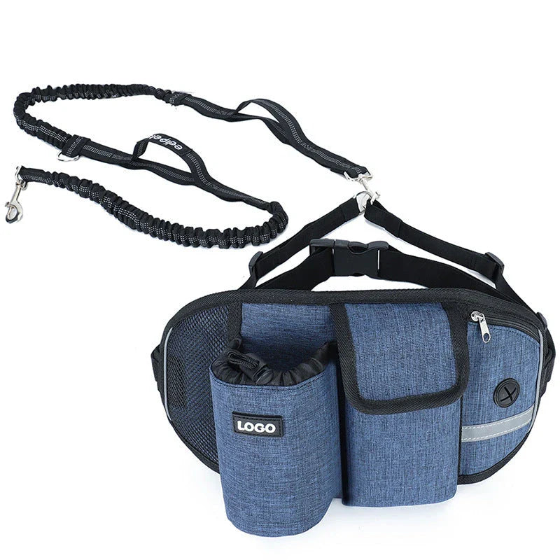 Hands-Free Dog Walking Waist Bag with Adjustable Belt, Drawstring Closure, and Mesh Pockets for Outdoor Adventures