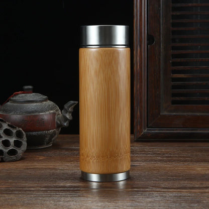 Bamboo and stainless steel hot water cup with wood colour finish and 400ml capacity