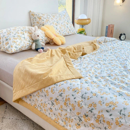 Double-sided cotton summer blanket with vibrant patterns