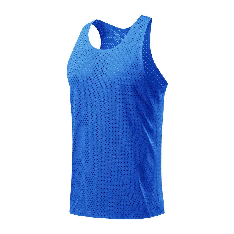 Men's solid colour sleeveless sports vest in polyester, shown in B14 Green.