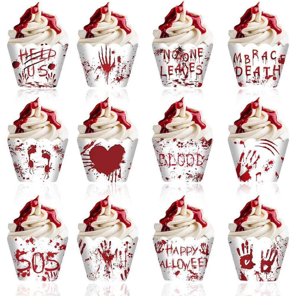 Halloween cake border with red hand design for cupcake decoration