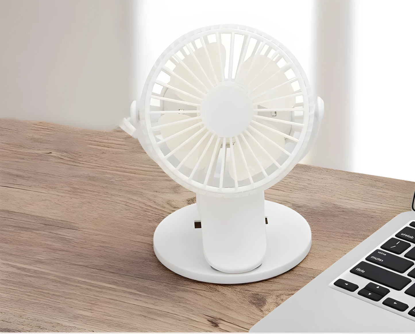 USB rechargeable mini clip fan in white with brushless motor and battery options