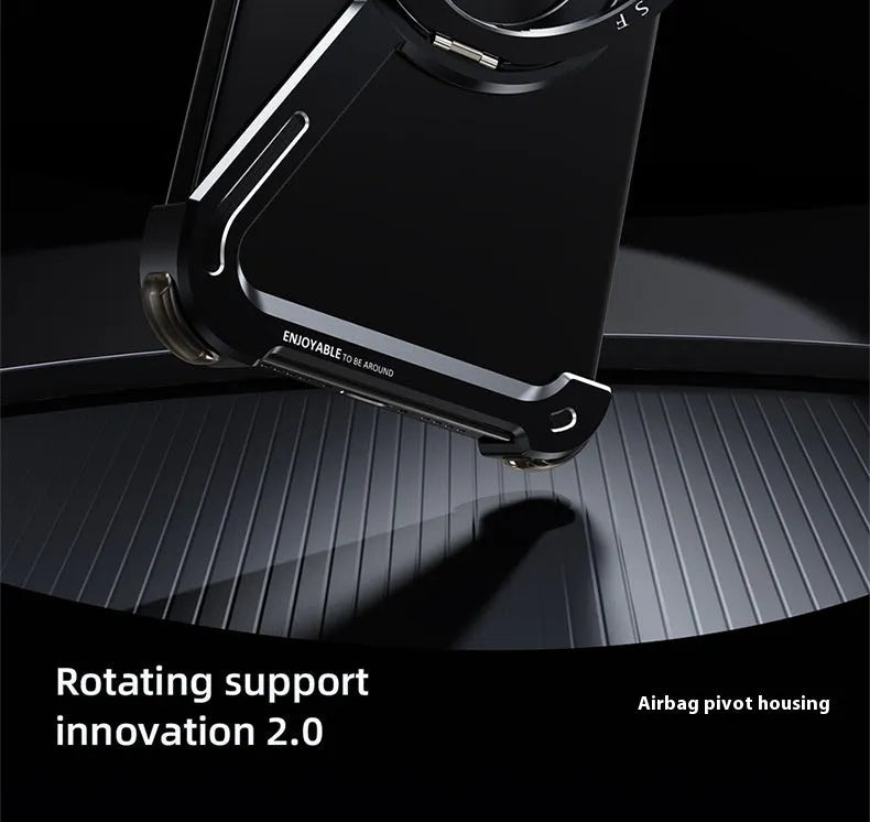 Black electroplated metal phone case for iPhone 17 Pro Max showing integrated magnetic bracket on back.