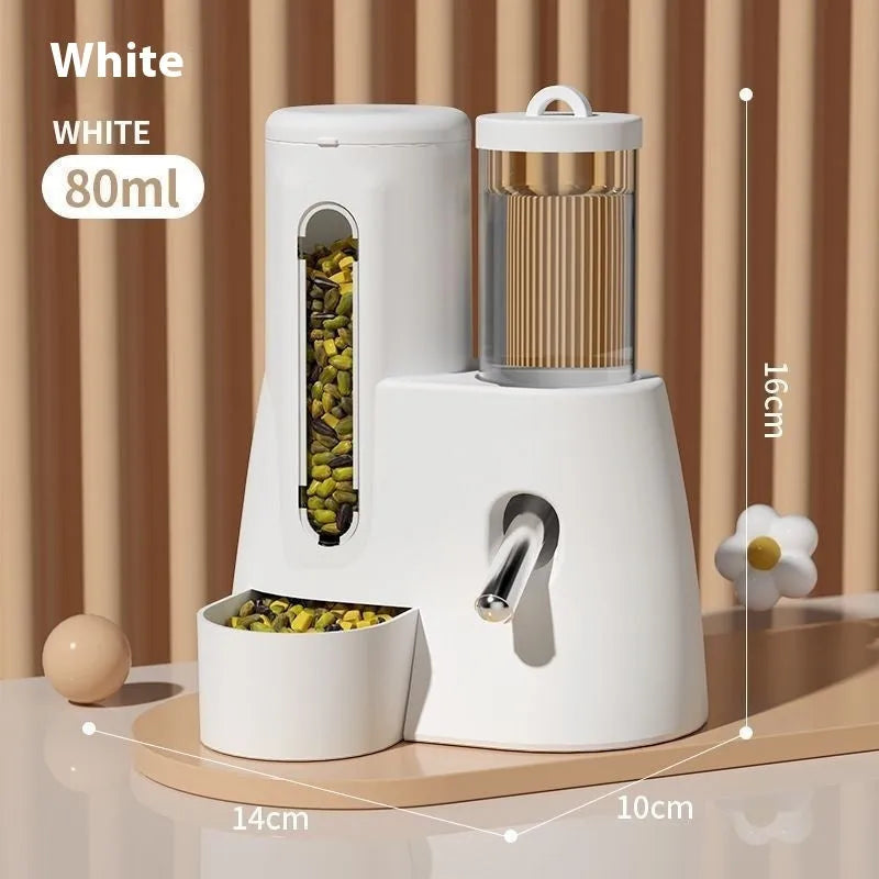 Hamster automatic drinking water feeder with attached food basin in blue colour