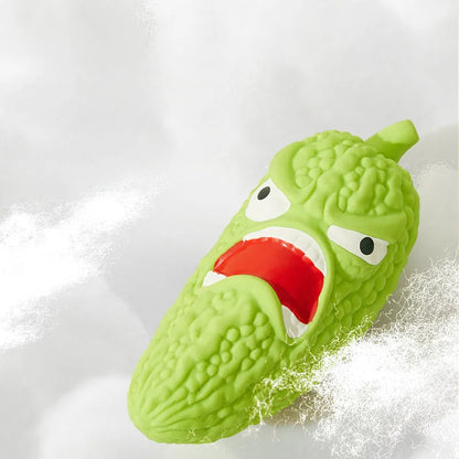 Bitter melon and chilli shaped dog toys with textured surfaces for tooth cleaning