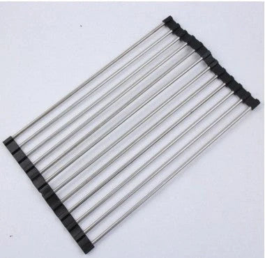 Stainless steel folding kitchen sink rack for efficient dish drying and space saving