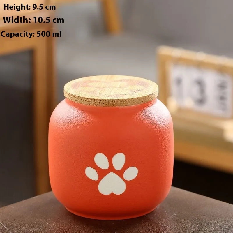 Ceramic pet funeral urn with foot print design in choice of colours and 180ml or 500ml sizes