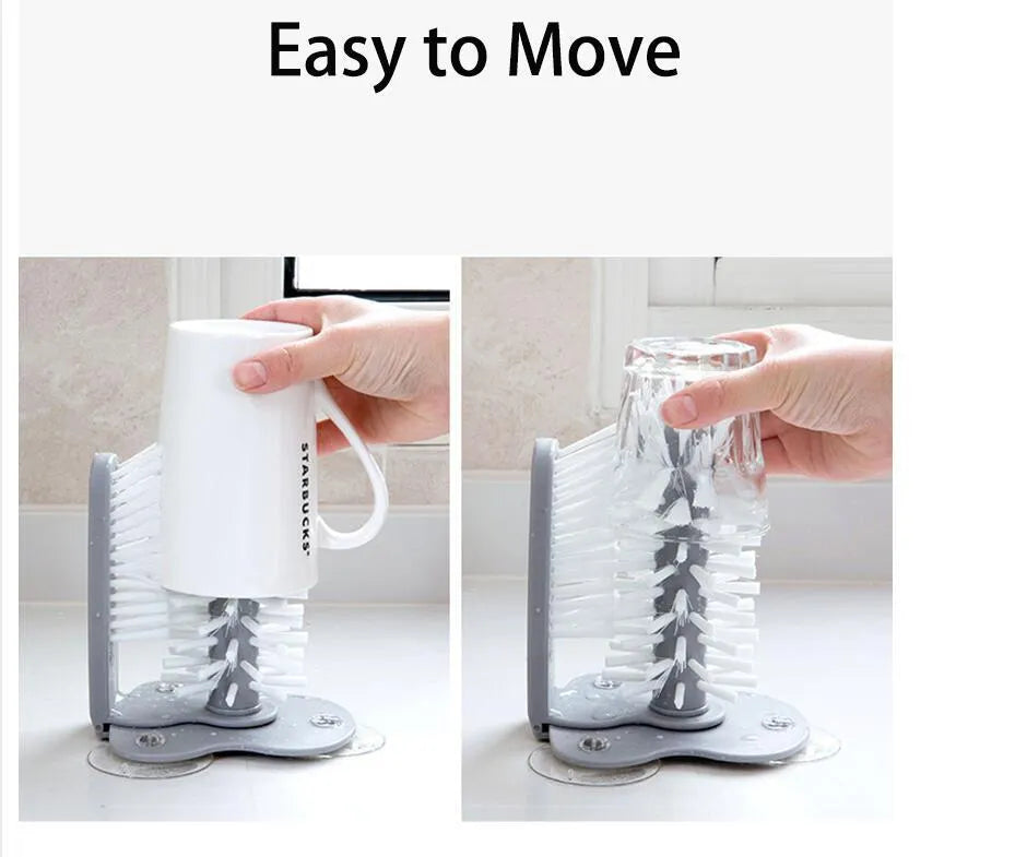 Grey suction cup brush with double-head design for cleaning cups and glasses
