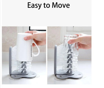 Grey suction cup brush with double-head design for cleaning cups and glasses