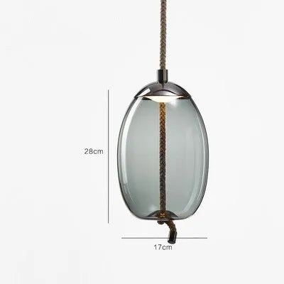 Glass chandelier with twine design, 30cm by 30.5cm, LED warm light, 220V, in amber, water blue, or smoke grey.