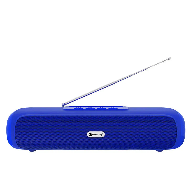 Long strip wireless desktop subwoofer speaker in black, blue, red, or silver grey colour options.