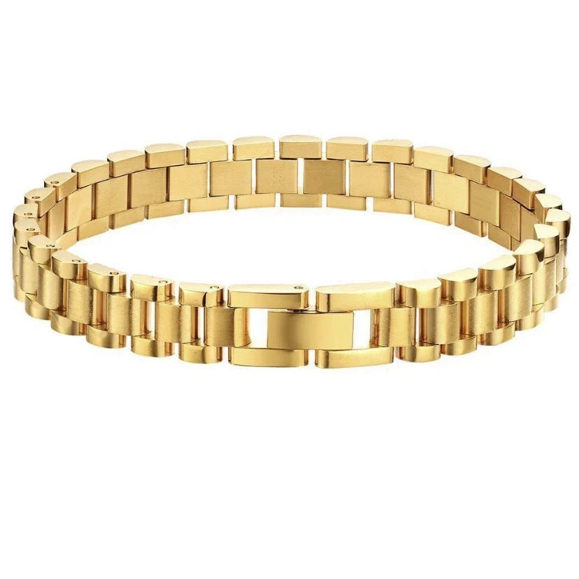 Elegant titanium steel bracelet watch with adjustable, geometric design in gold and stainless steel colours