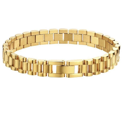 Elegant titanium steel bracelet watch with adjustable, geometric design in gold and stainless steel colours