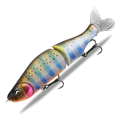 A 185mm hard plastic fishing swim bait in a natural green colour with detailed scales and 3D eyes.