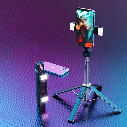 Aluminium alloy quadrupod selfie stick with dual fill lights and Bluetooth compatibility