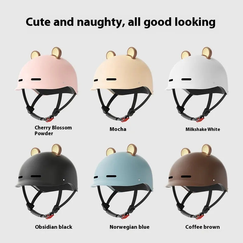 3C certification electric bicycle helmet in ABS plastic available in seven colour options including mocha and cherry pink