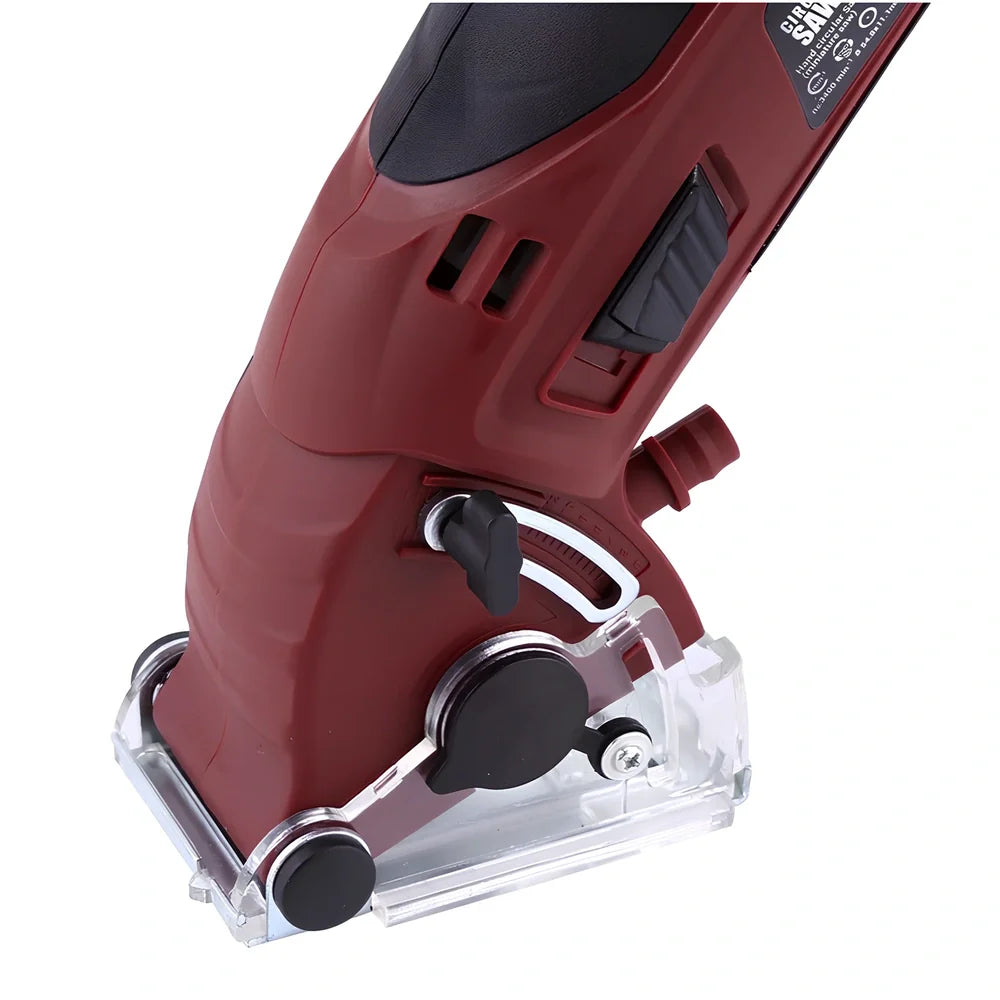 ROTORAZER SAW handheld cutting tool with parallel rail accessory showing blade and adjustment mechanisms