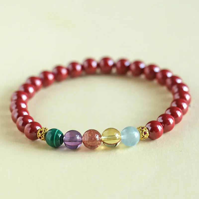 Purple gold cinnabar crystal string beads bracelet showing 4mm and 6mm size options