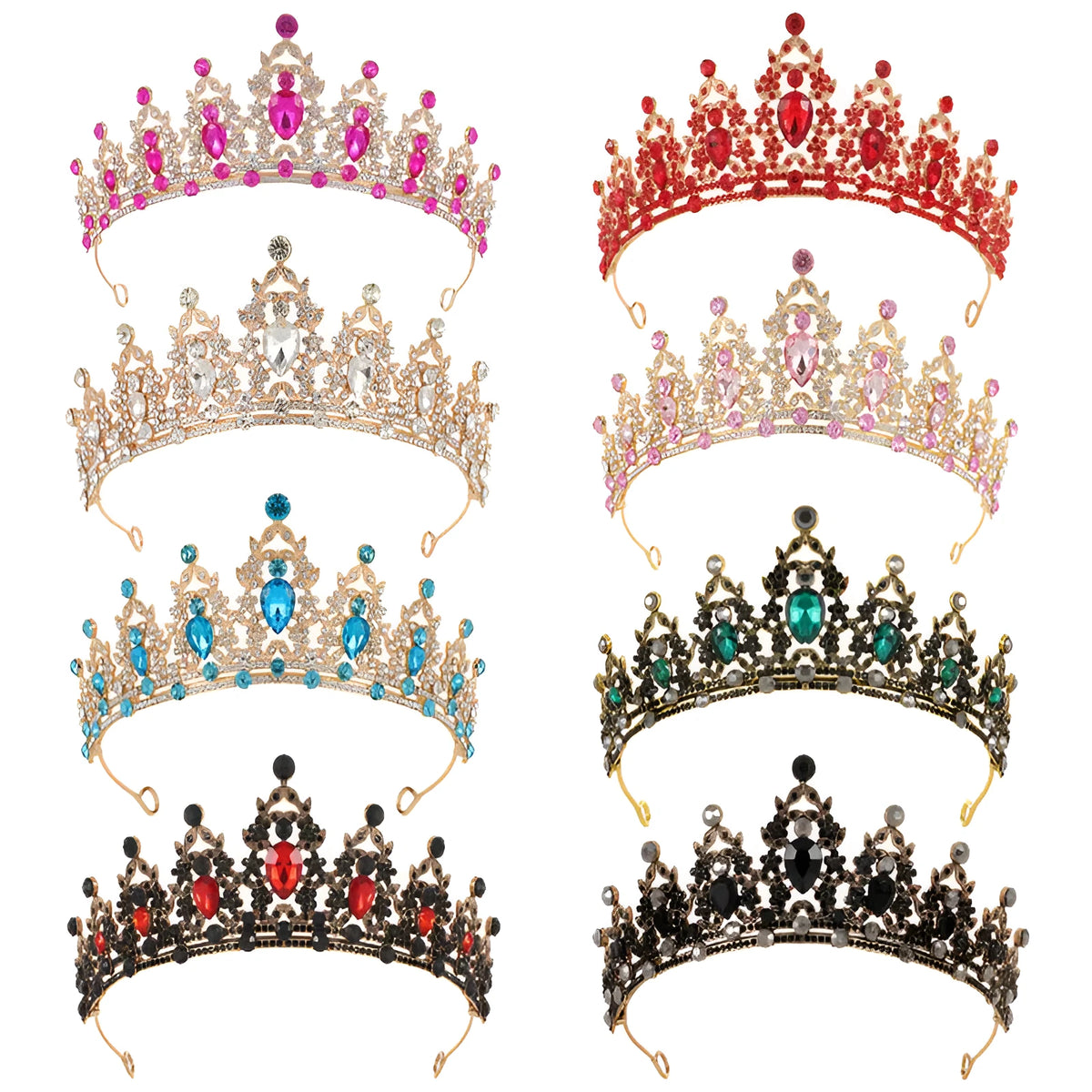 Baroque-style bridal crown headdress with sparkling rhinestones on a lightweight alloy frame, shown in silver colour.