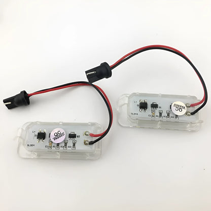 White 12V license plate lamp pair for Ford Focus Fiesta Mondeo with 6500K output and PC body