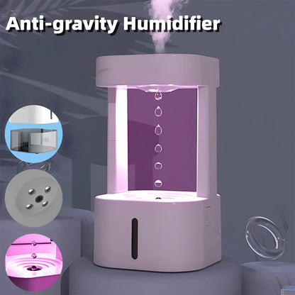 Anti-gravity water drop humidifier with optical illusion water flow and 580ML water tank