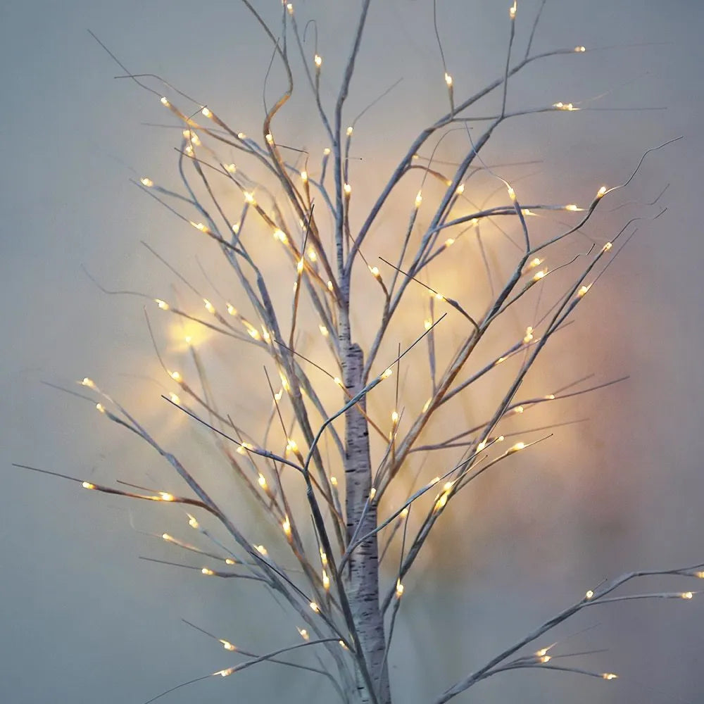 LED birch tree decoration light with plastic shell, IP65 outdoor rating, and sizes from 45cm to 180cm.