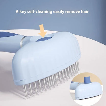 Double row napping hair removal pet comb with stainless steel teeth in azure light blue colour