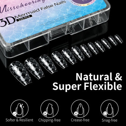 3D scale long shaping nail tips in Frigate Box with 120 or 140 pieces for nail extensions