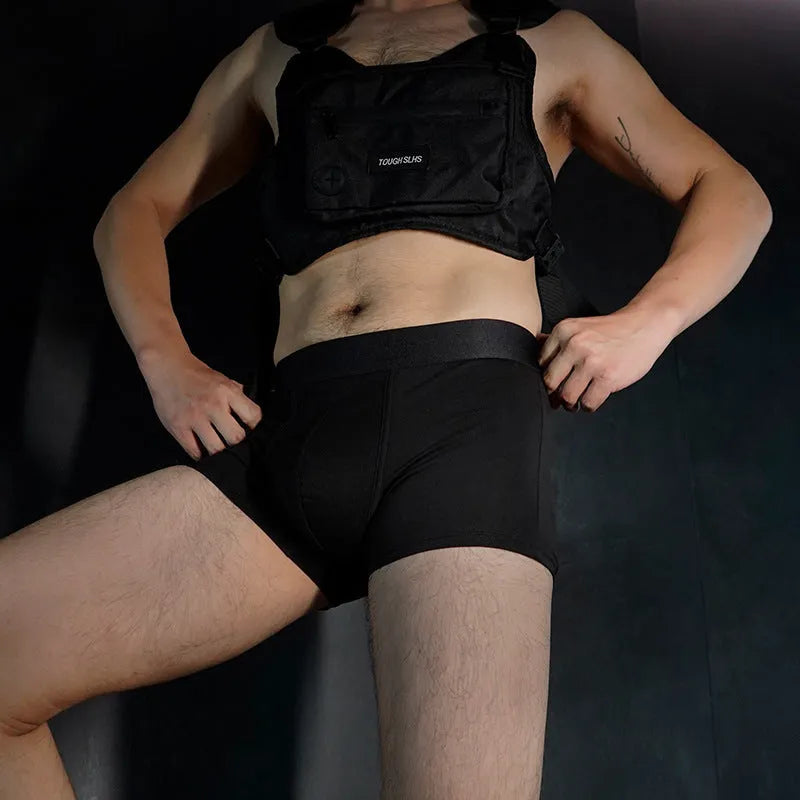 Men's solid colour cotton underwear boxer in black on white background