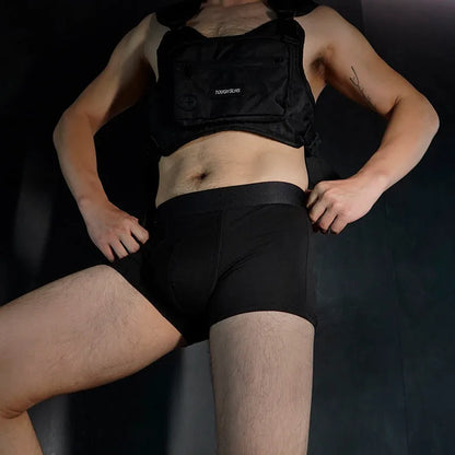 Men's solid colour cotton underwear boxer in black on white background