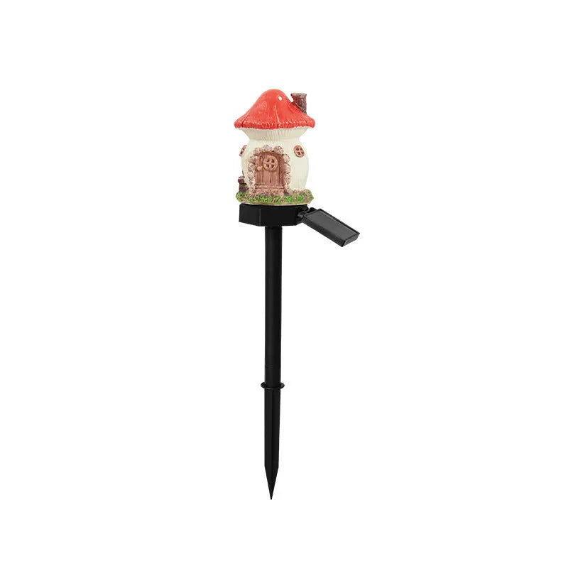 Flower-shaped solar garden light with resin housing for outdoor decorative lighting.
