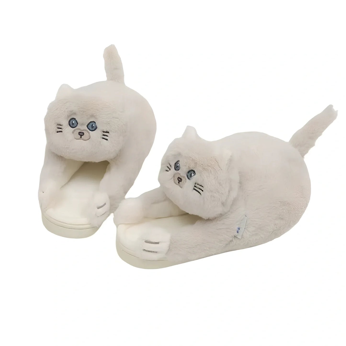 Blue cat pattern cotton slippers with 1.5cm heel and non-slip soles for UK sizes 35-43