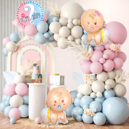 Baby gender reveal balloon decoration suit with metallic aluminium film balloons in pink and blue