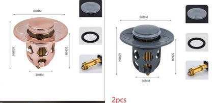 Copper core bouncing washbasin drain plug with universal 1.1-1.5 inch head in metallic finish