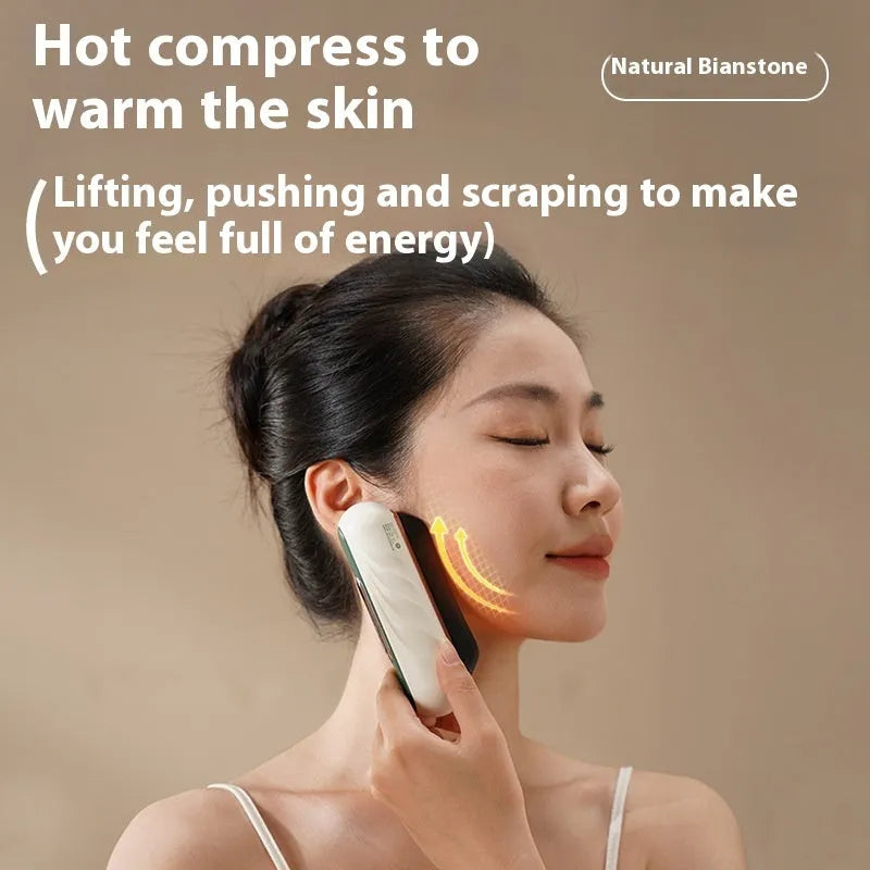 Golden yellow electric scrapping plate with USB charging cable for body massage therapy