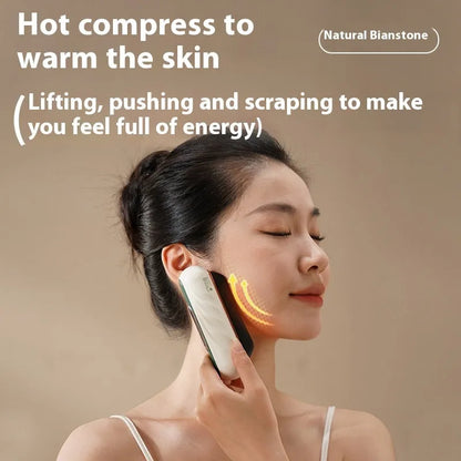 Golden yellow electric scrapping plate with USB charging cable for body massage therapy