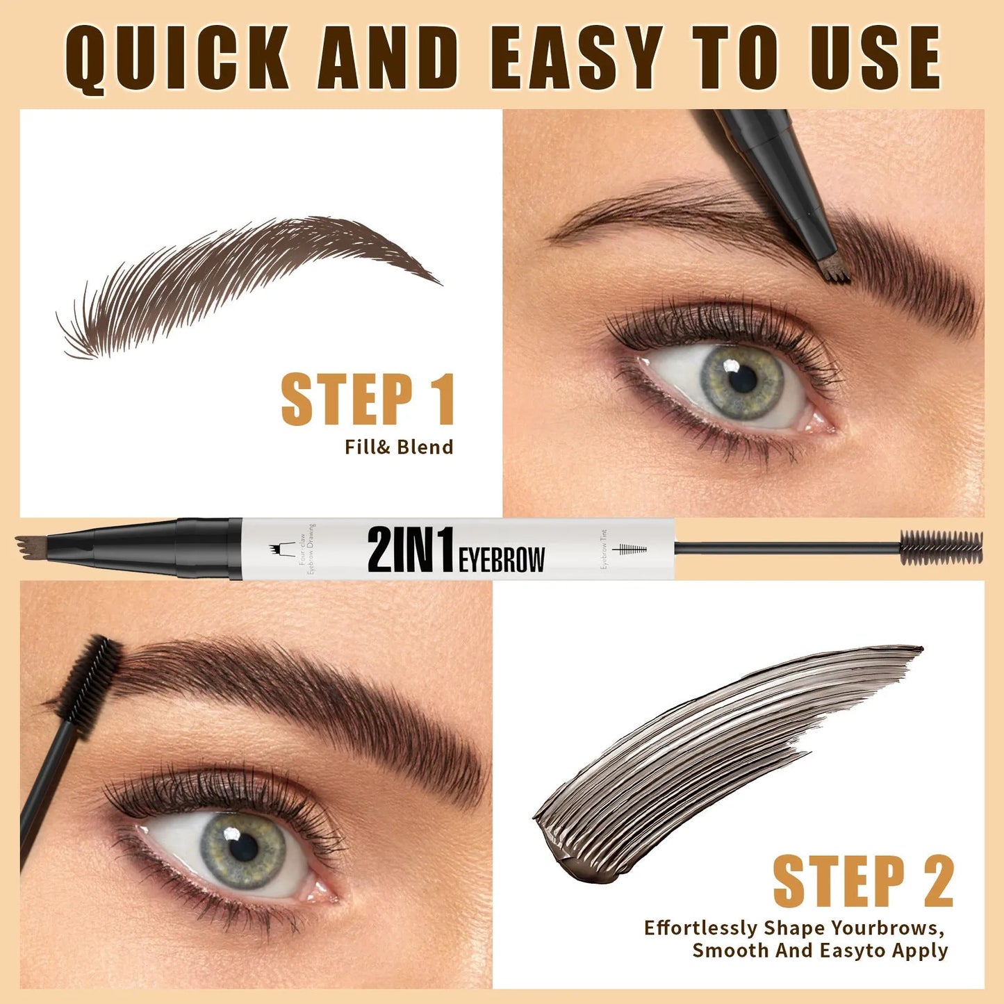 Two-in-one waterproof sweat-resistant eyebrow cream in multiple shades including brown and black