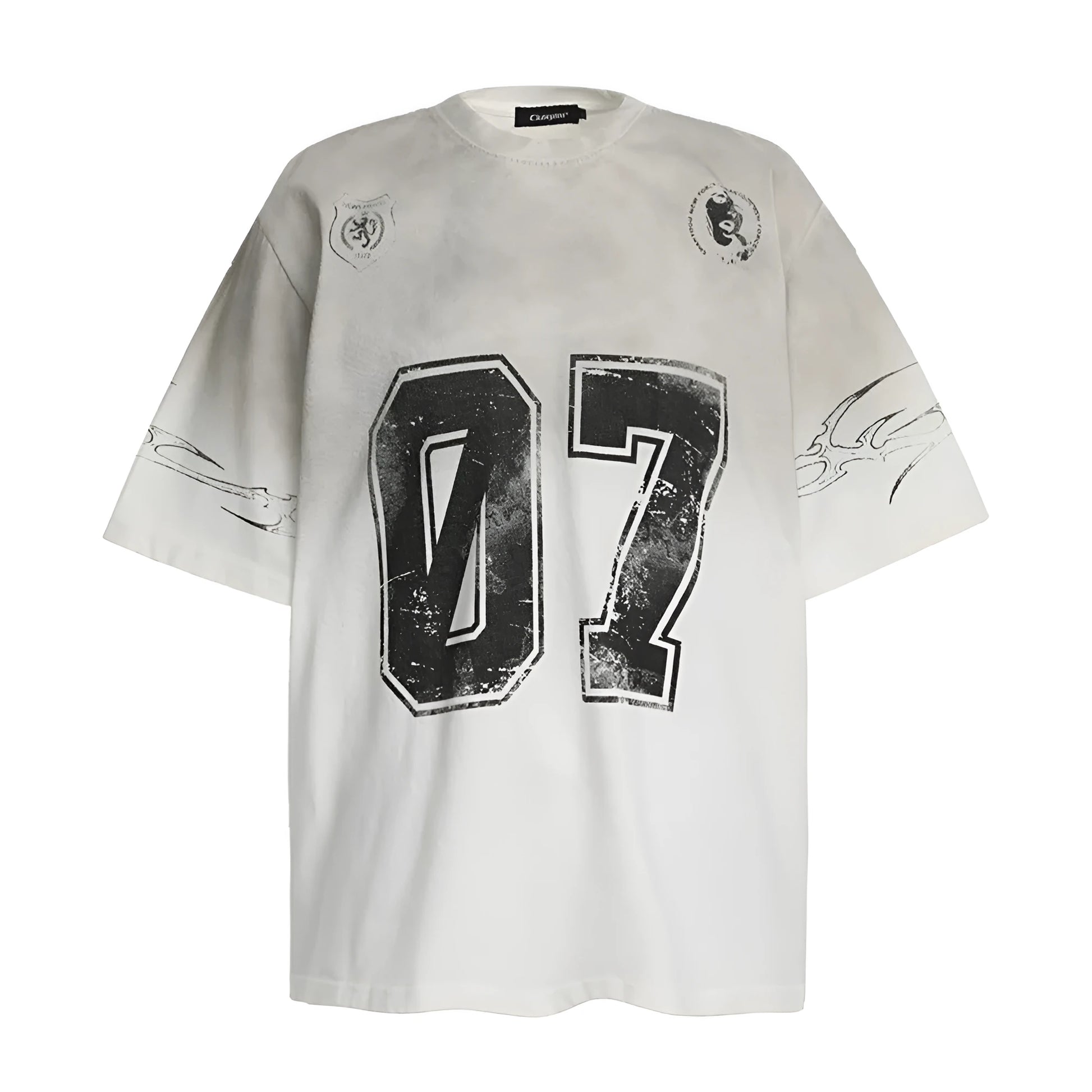 Men's black and white pure cotton short-sleeved T-shirt with printed design showing size options
