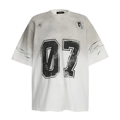 Men's black and white pure cotton short-sleeved T-shirt with printed design showing size options